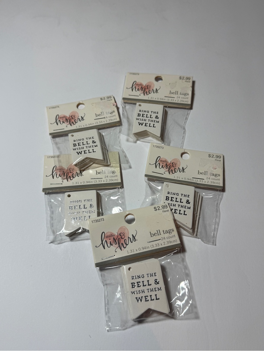 NIP “Ring The Bell And Wish Them Well” Wedding Favor Bell Tags 5 PKG/24 PER PKG